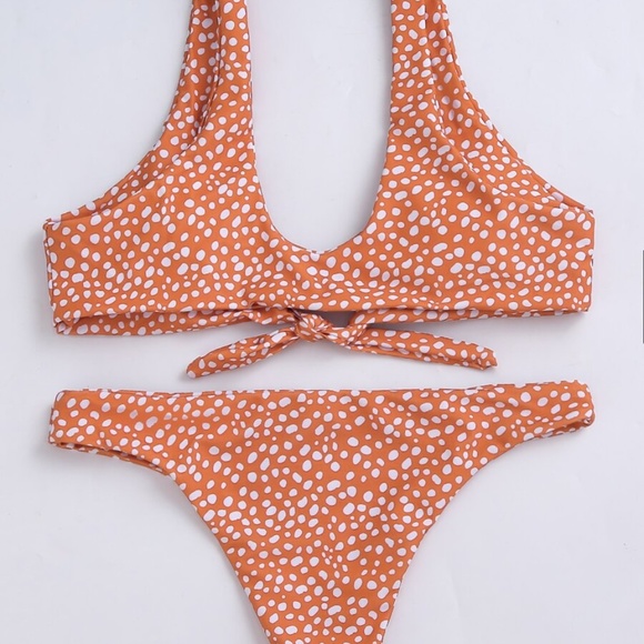 orange boho polka dot front tie bikini cheeky - Picture 3 of 3